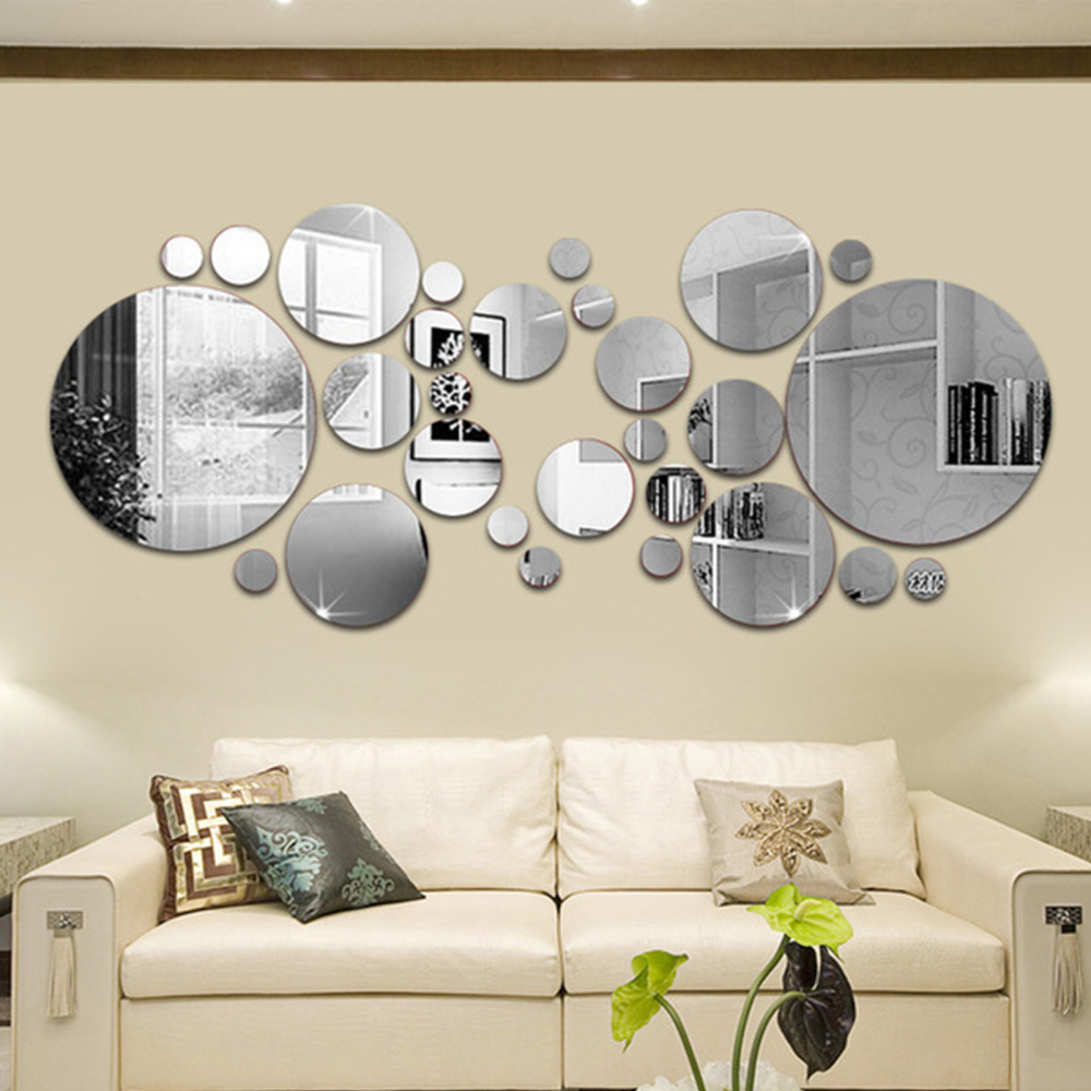 Mirror Wall Stickers Set Removable Acrylic Mirror Sheets Setting for Bedroom Living Room Apartment - Silver